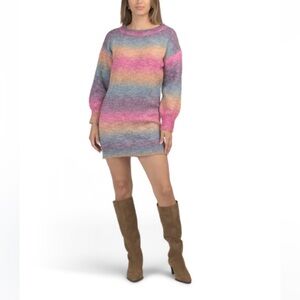 Rich & Famous multicolor stripe long sleeve sweater dress size large